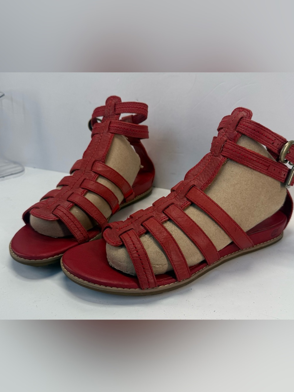 Timberland gladiator Women's Red leather Strappy Ankle-Buckle Sandals size 10